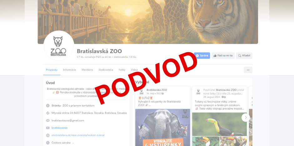 Upozornenie na podvodnú facebookovú stránku, ktorá sa vydáva za našu zoo